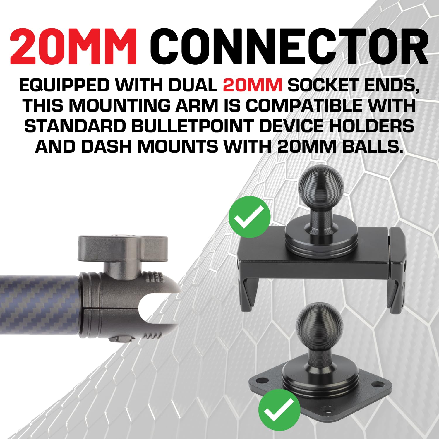 Bulletpoint Mounting Solutions Dash Mount 8.26'' Arm Compatible With Iphone And Android Smartphones - Fits 20Mm Attachment Ball